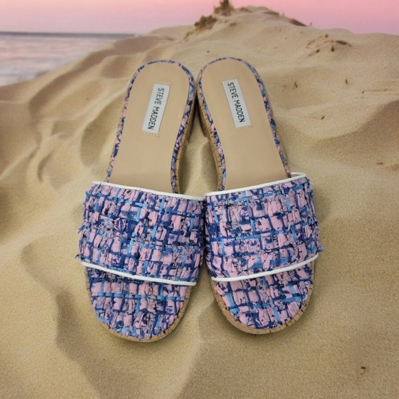 Steve Madden Woman's size 10M in pink and blue slip ons with 1.5" block heel. - Picture 2 of 8